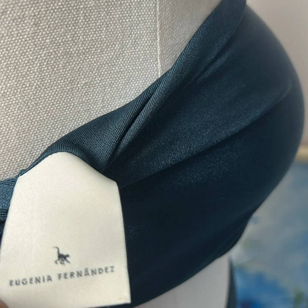 Eugenia Fernandez  One-Shoulder Teal Dress Ruched Side Maxi Open side small - Picture 10 of 17